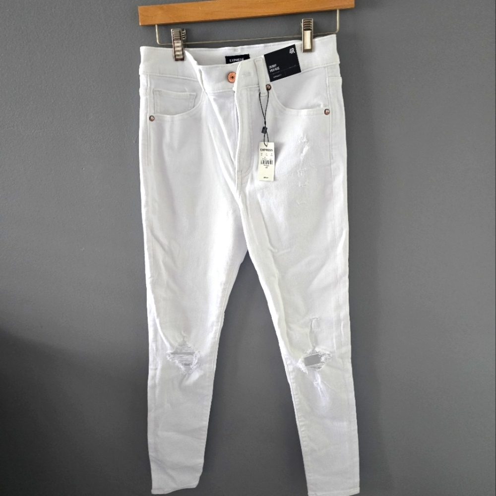 Express White Skinny Jeans Modern Fit Destroyed Detail 4R